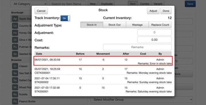 mobipos cloudsync stock take save adjustment