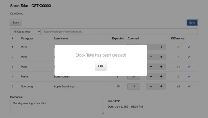 mobipos cloudsync stock take saving confirmation