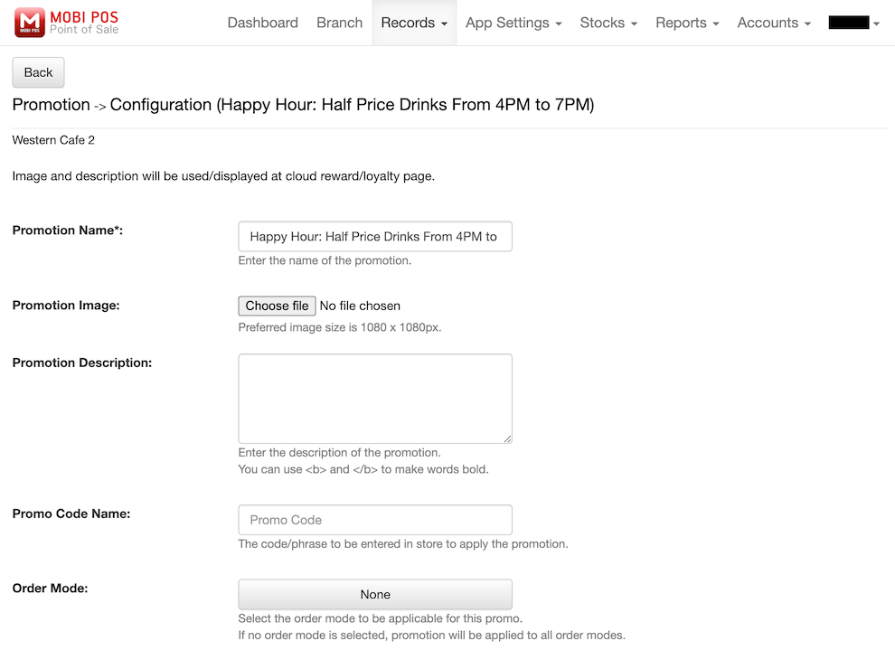 mobi-pos promotion configuration 1