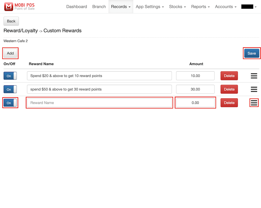 mobi-pos add custom reward