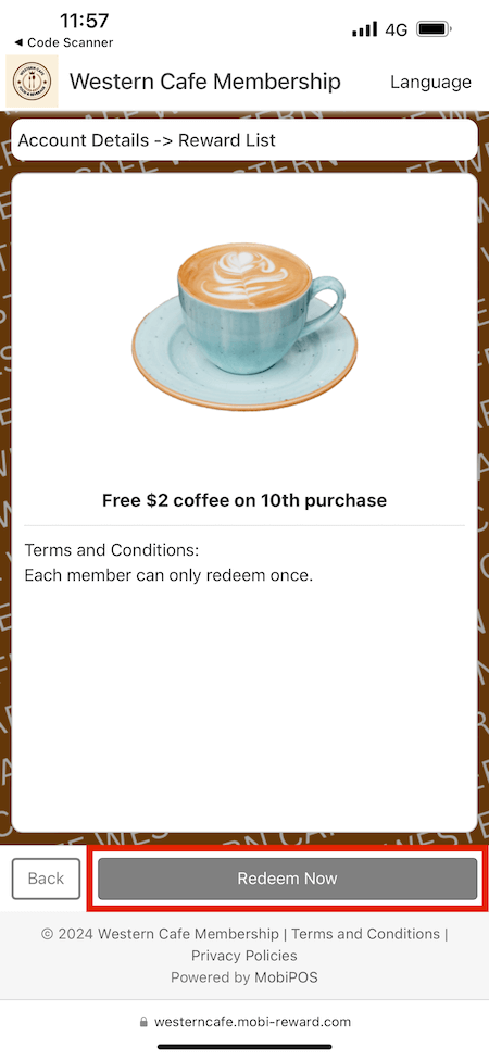 mobi-pos redeem reward