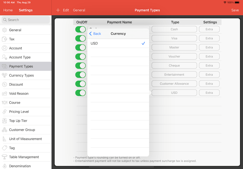 pos system alternate currency payment type setup