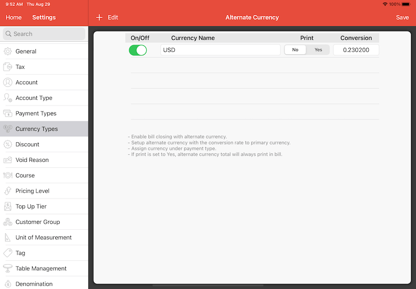 pos system multiple currency payment setup