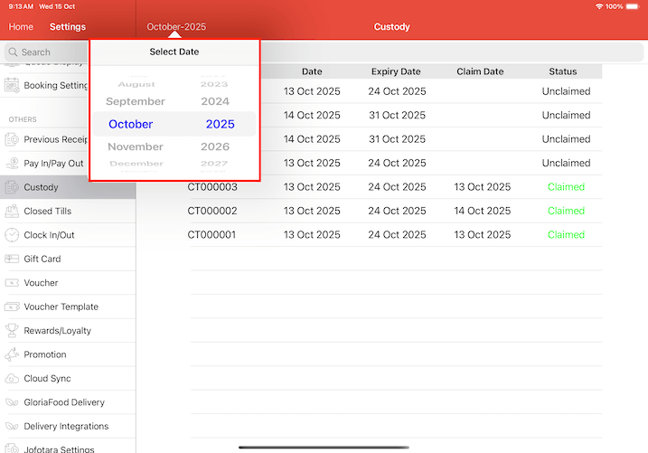 mobipos ipad date selector