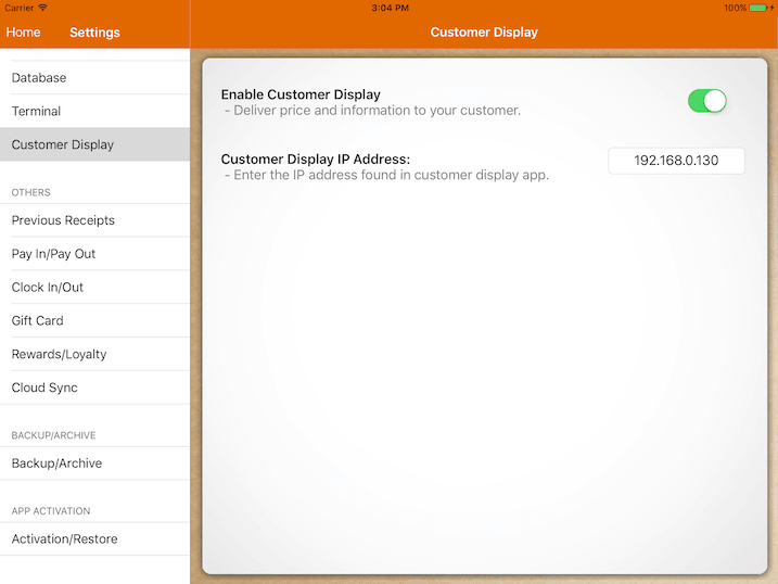 customer display settings