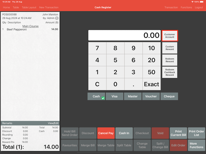 pos system customer top up apply customer account