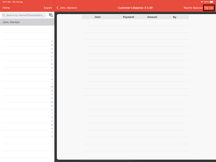 pos system customer top up button