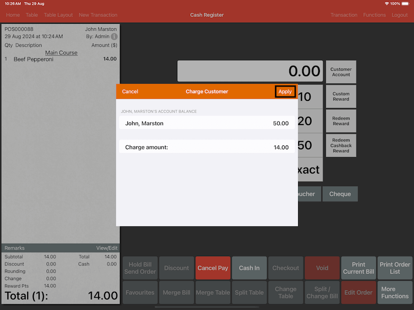 pos system customer top up charge customer account