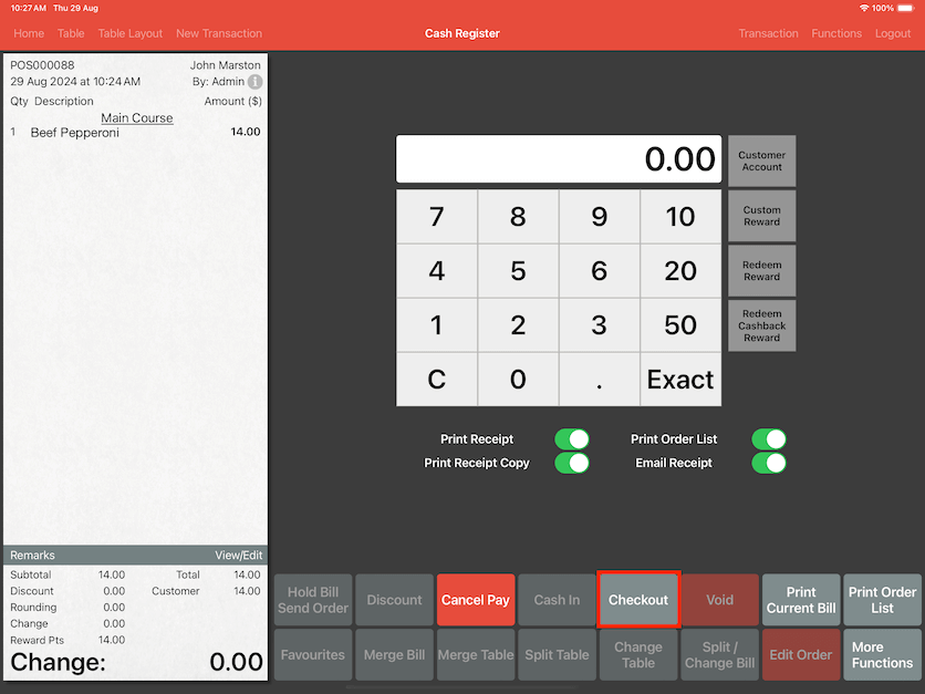 pos system customer top up payment checkout