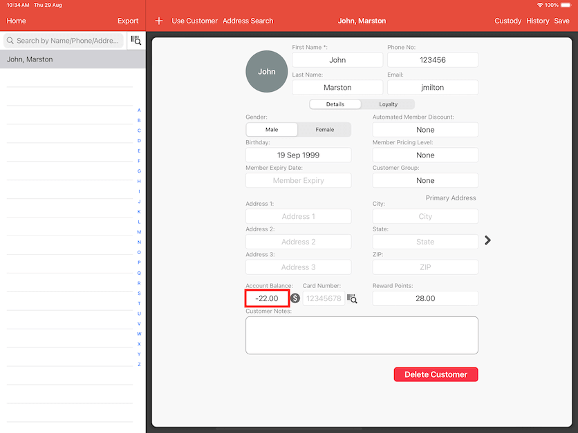 pos system customer top up set credit limit off