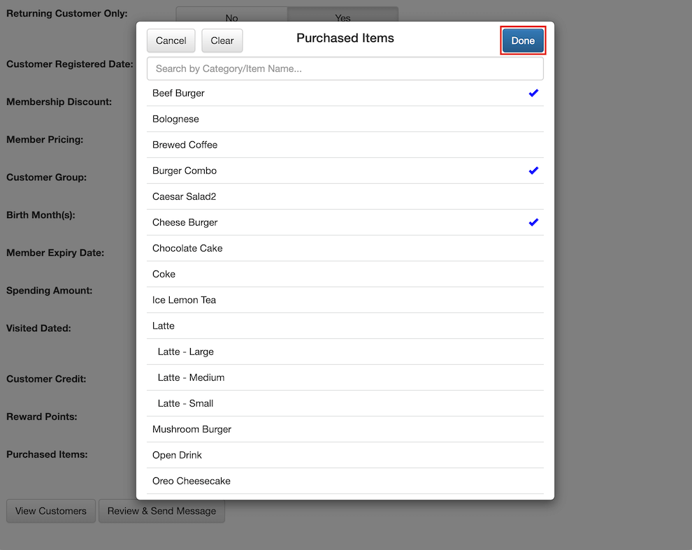 mobi-pos customer segmentation select purchased items