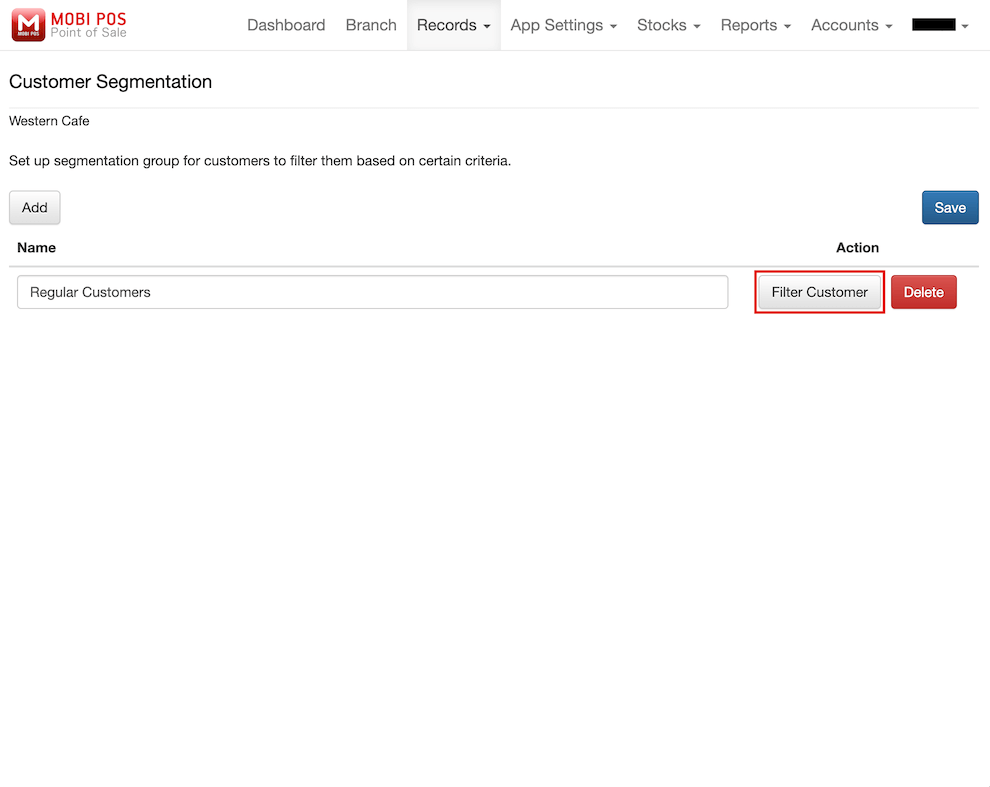 mobi-pos filter customer