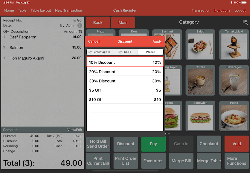 pos system discount automated preset select