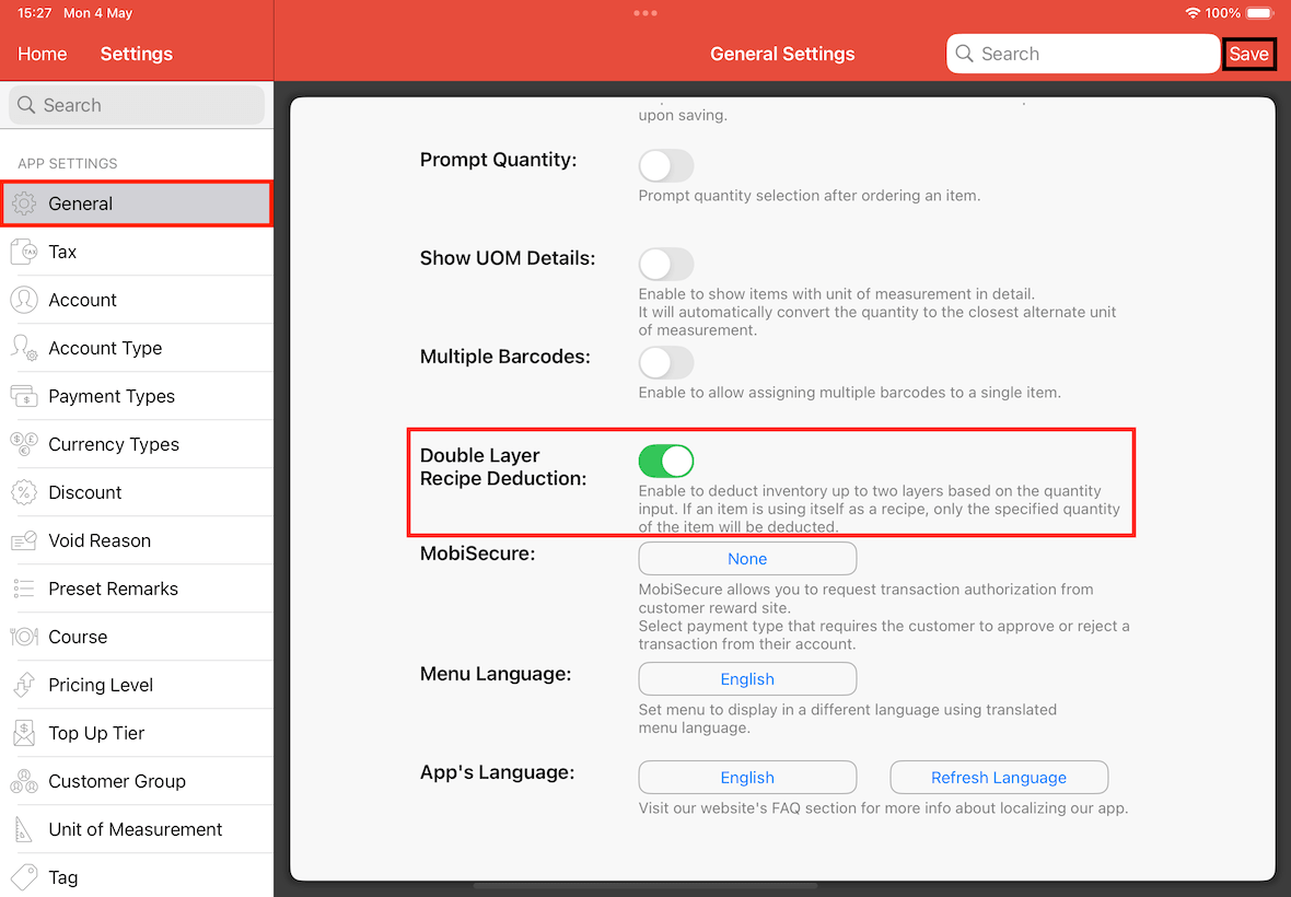double layer recipe deduction button
