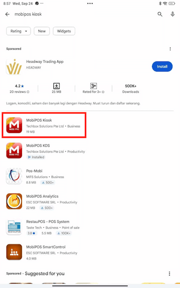mobipos tap on search result
