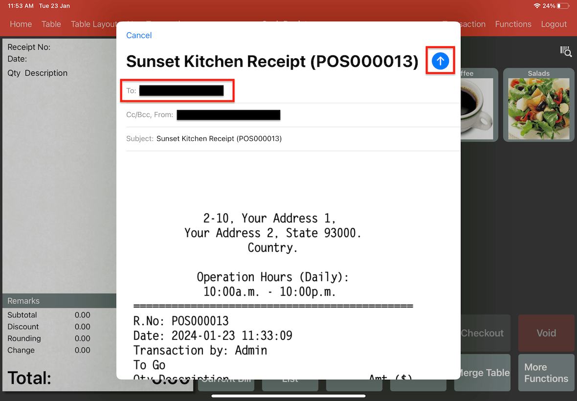 mobi pos email receipt