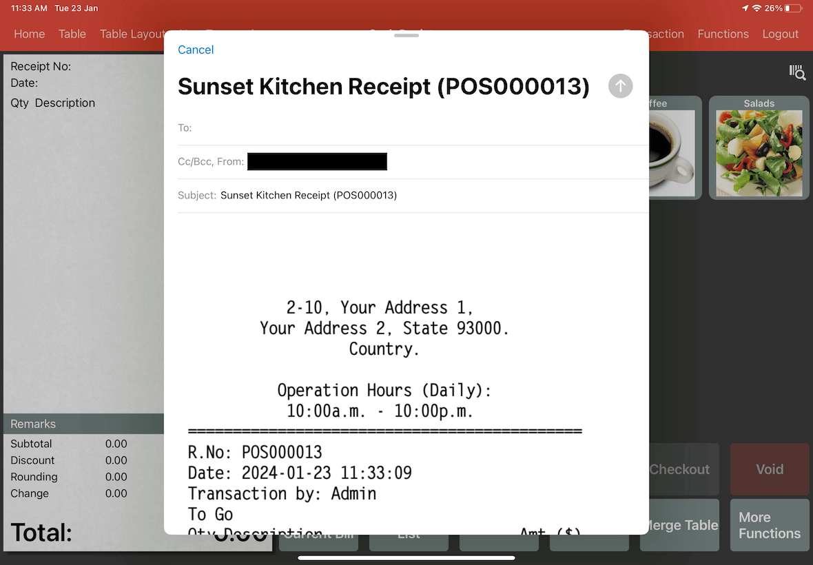 mobi pos email receipt