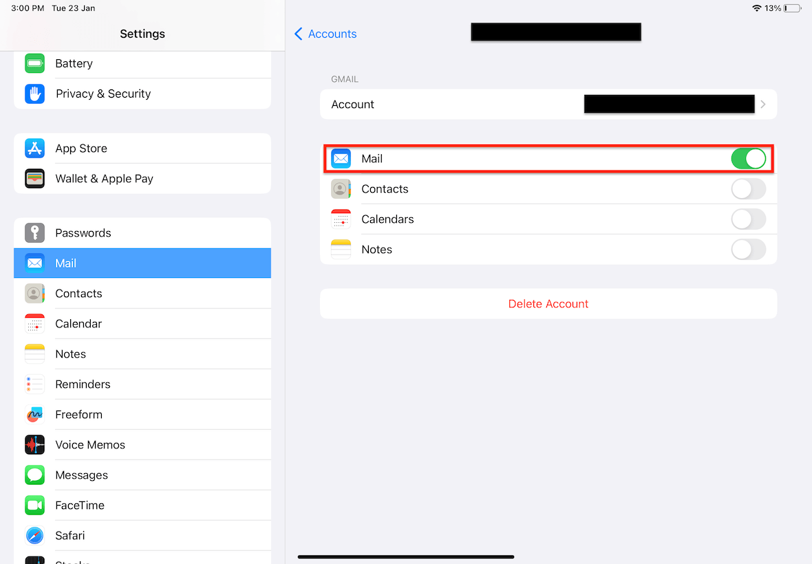 ipad settings mail