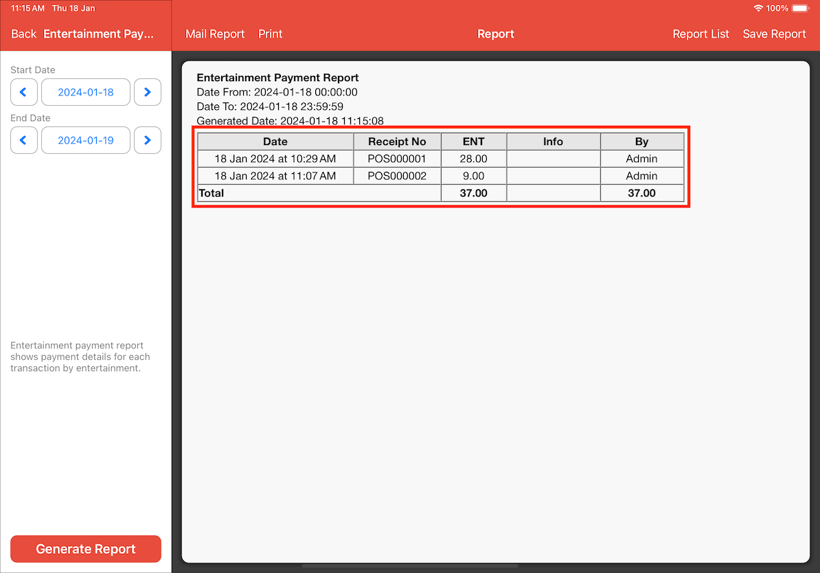 mobipos entertainment payment report