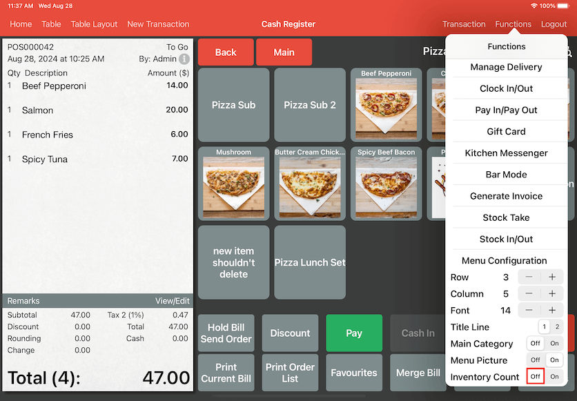 mobipos inventory count off