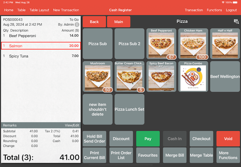 mobi pos system manage order marked red