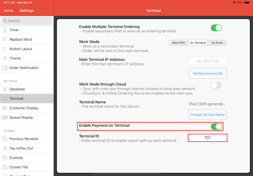 pos system terminal payment settings