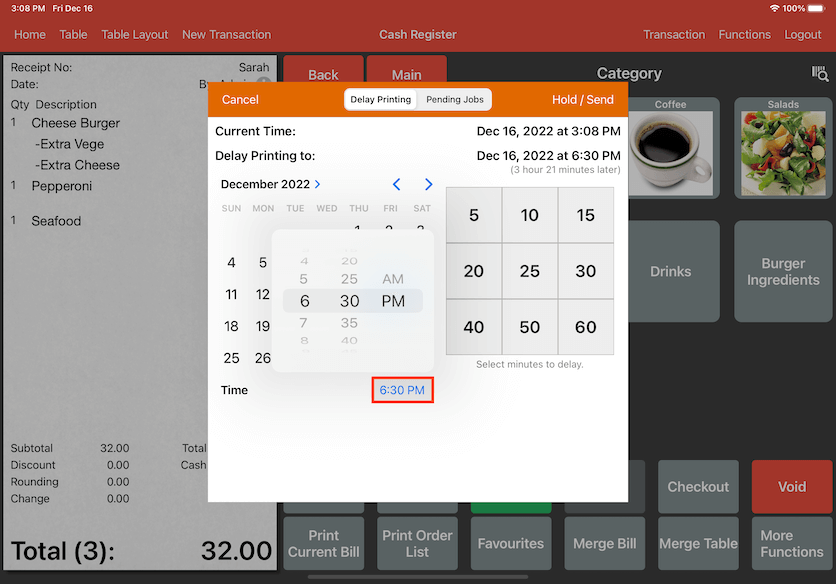 mobipos delay printing manual time