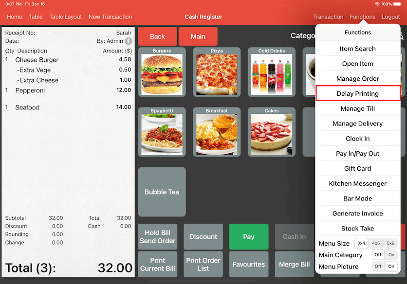 mobipos functions delay printing