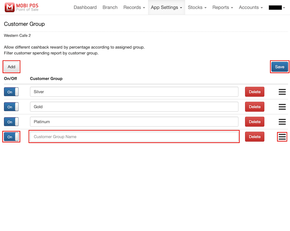 mobi-pos customer group