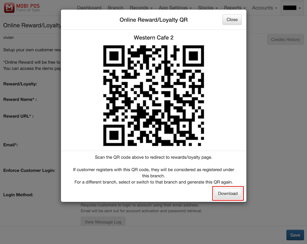 mobi-pos download qr