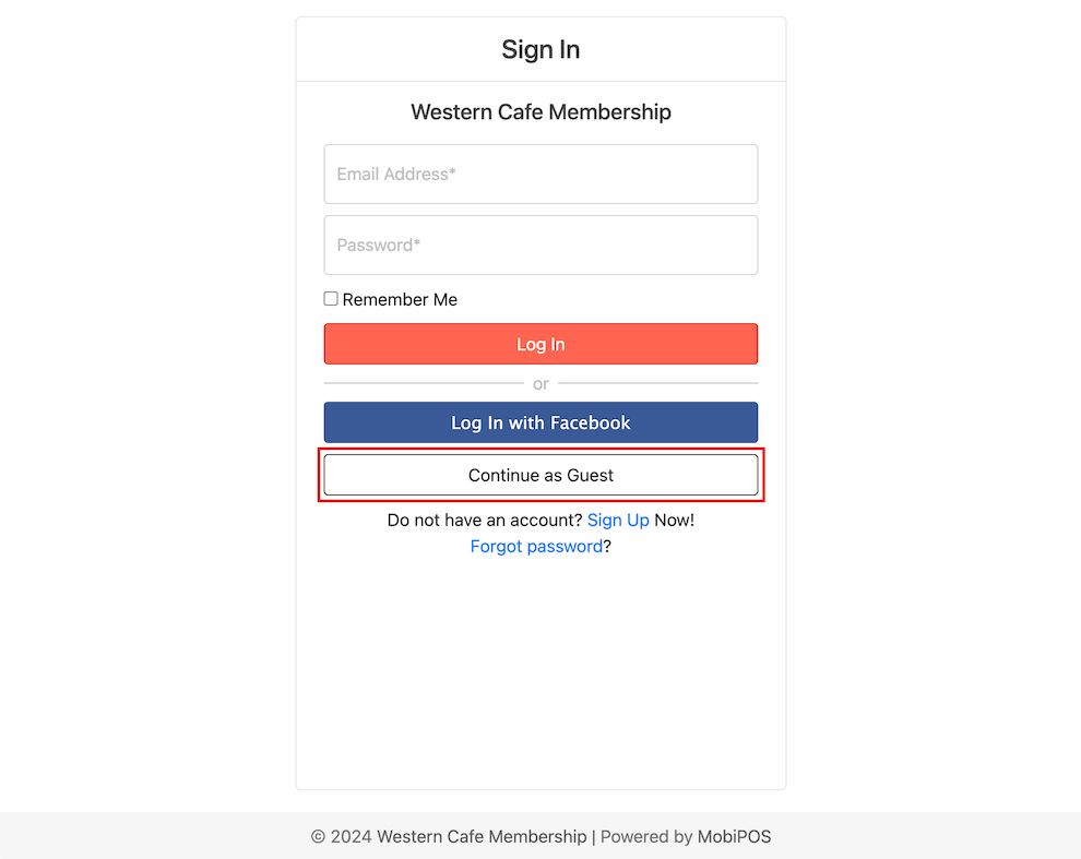 mobi-pos sign in as guest