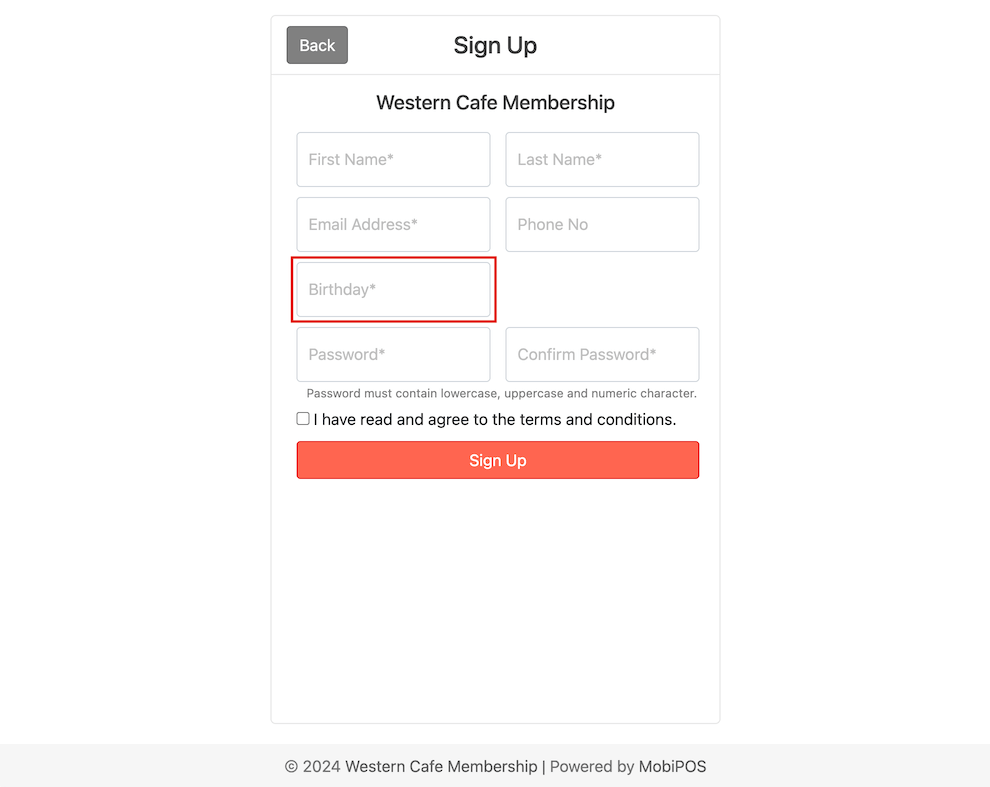 mobi-pos sign up birthday