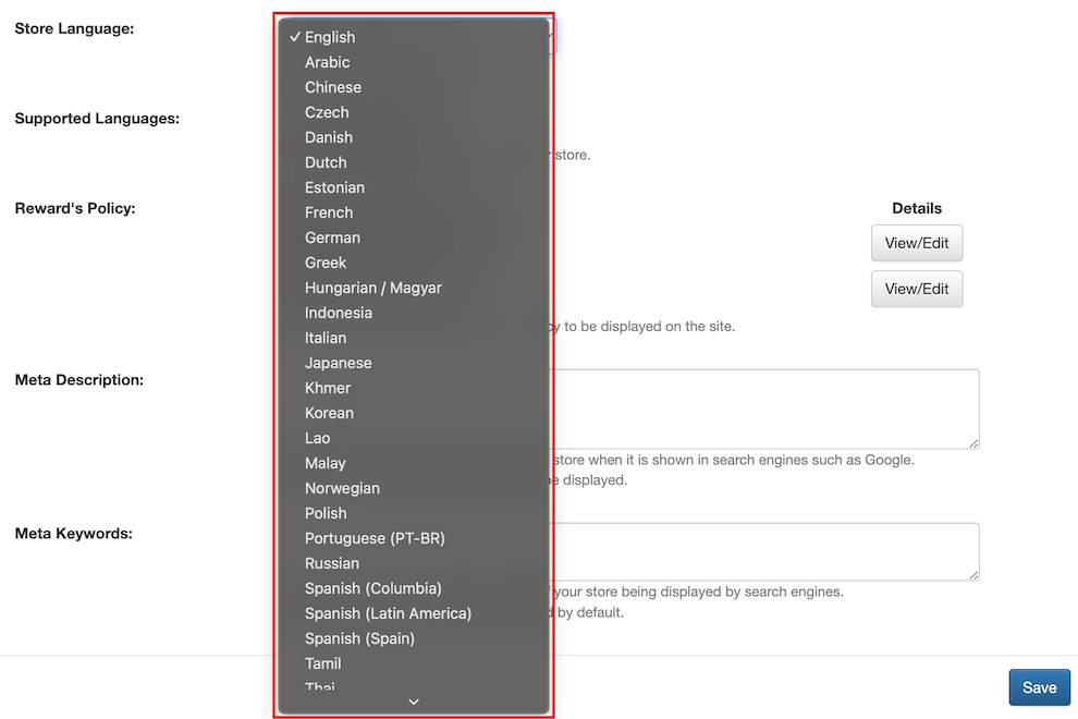 mobi-pos store language