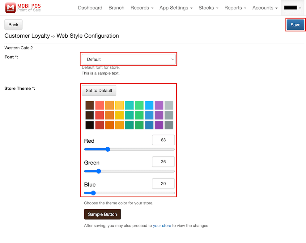 mobi-pos web style configuration