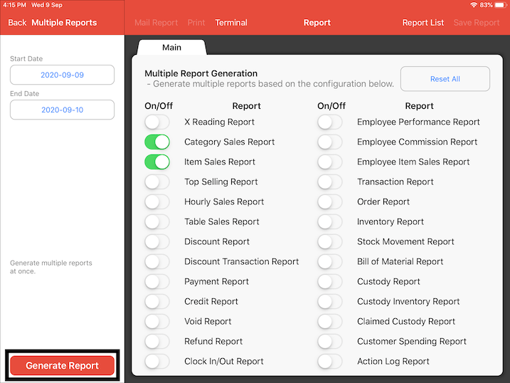 generate report mail settings