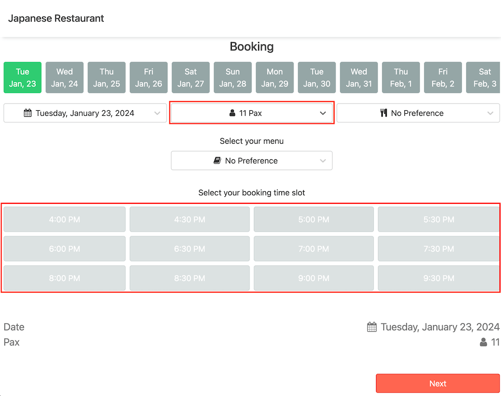 mobi-pos booking for 11pax with max capacity of 10pax