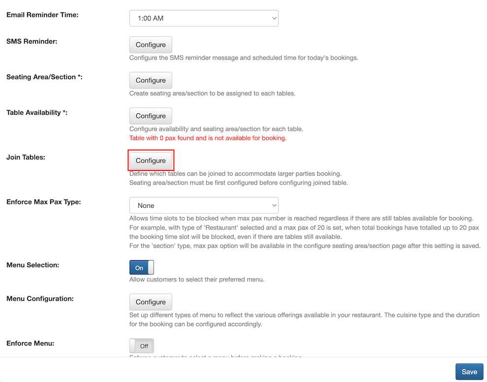 mobi-pos configure button for join table