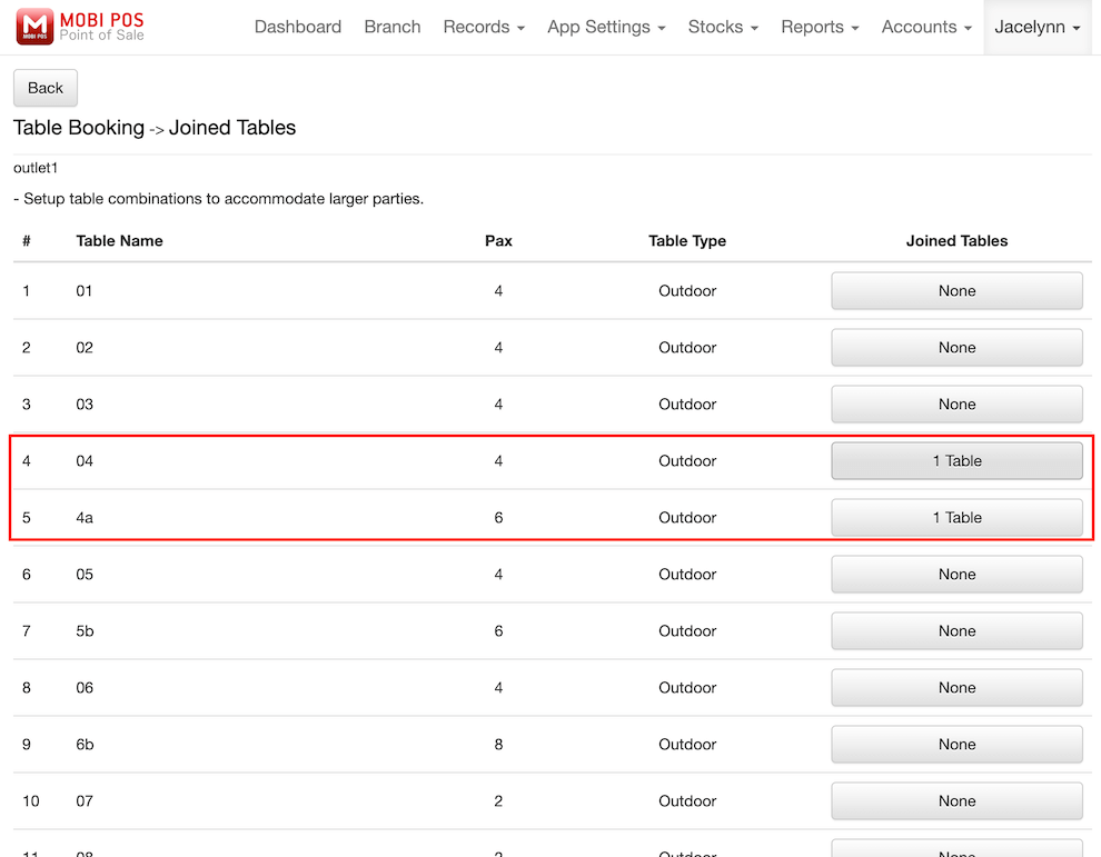 mobi-pos select which table to join