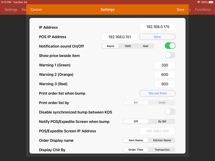 mobipos kitchen display system interface