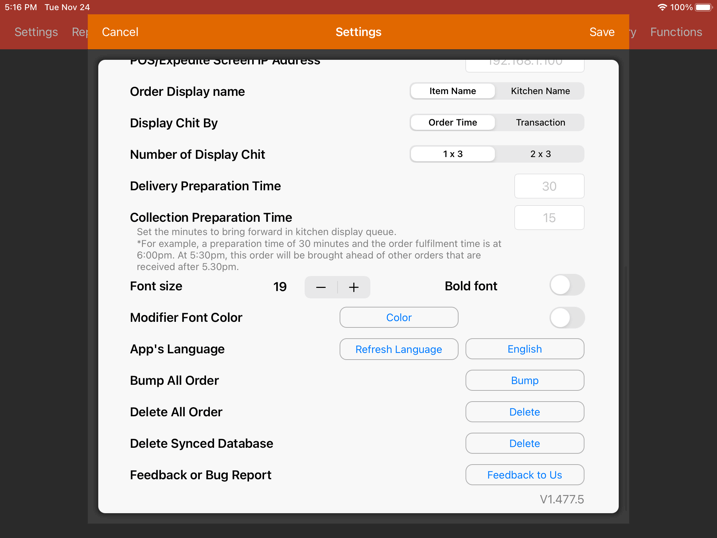 mobipos kitchen display system settings