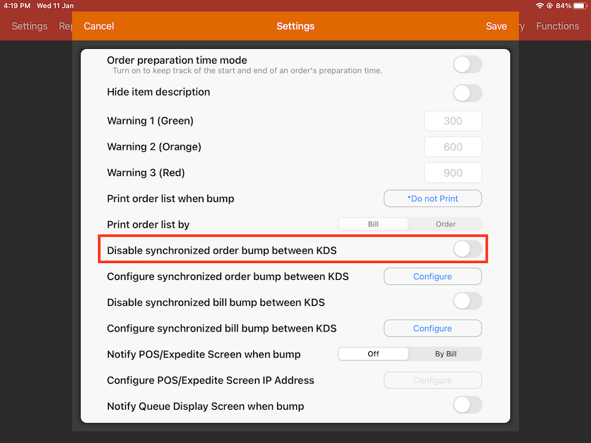 enable synchronized order bump between kds