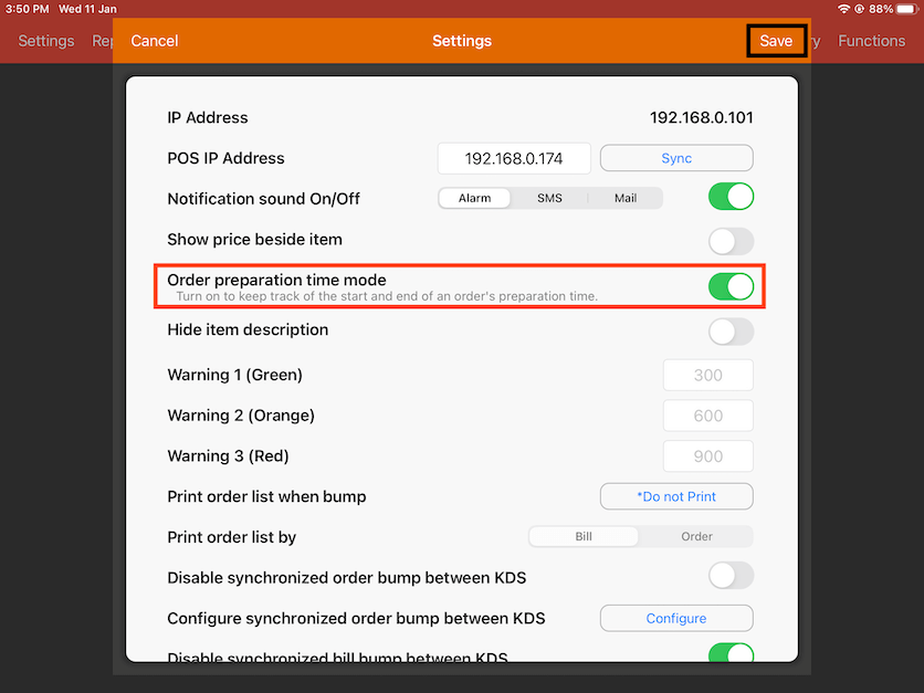 mobipos enable order preparation time mode