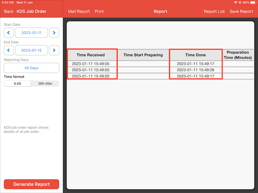 mobipos individual preparation time not recorded