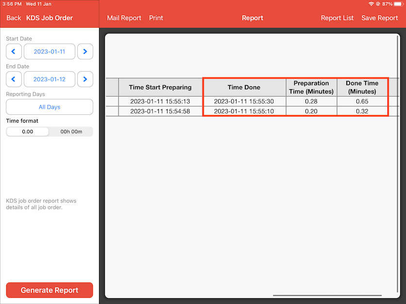 mobipos individual preparation time shown