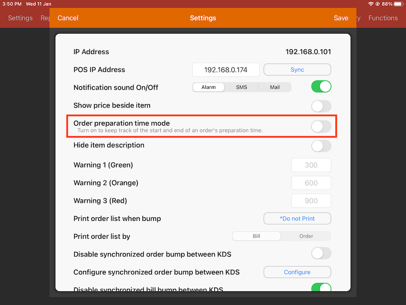 mobipos order preparation time mode disabled