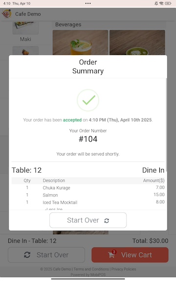 mobi posuser guide order success notification