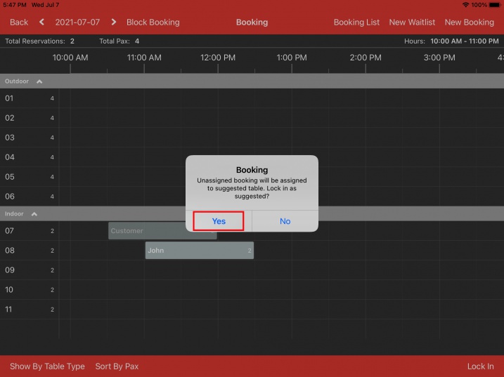 yes to lock in booking transaction table