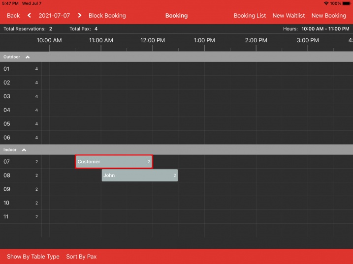 booking table assigned opaque