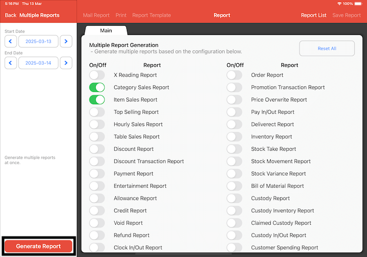 generate report mail settings