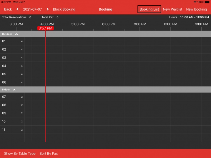 booking list to manage all booking ipad 